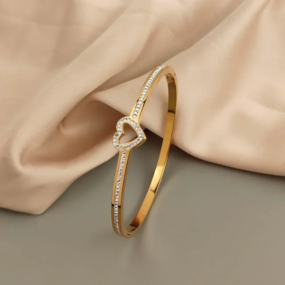 Chic Bangle Bracelets with Heart Charms