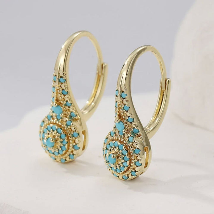 Turquoise Cluster Gold Earrings