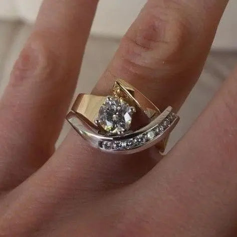 Irregular Gold and Silver Ring with Zirconia