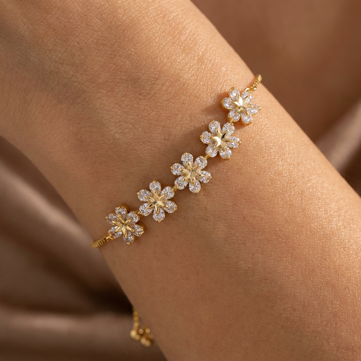 Gold Crystal Daisy Bracelet