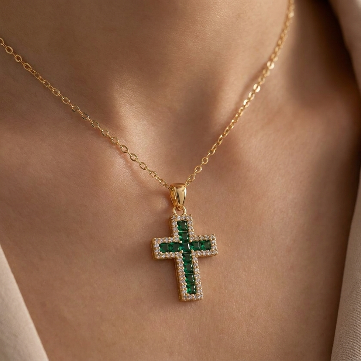 Emerald Cross Pendant Necklace