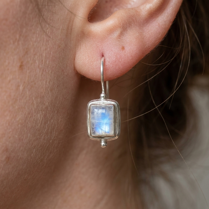 Chic Square Earrings with Moonstone