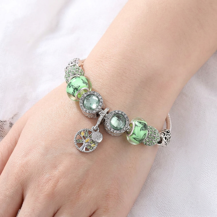 Silver Bracelet with Green Crystal