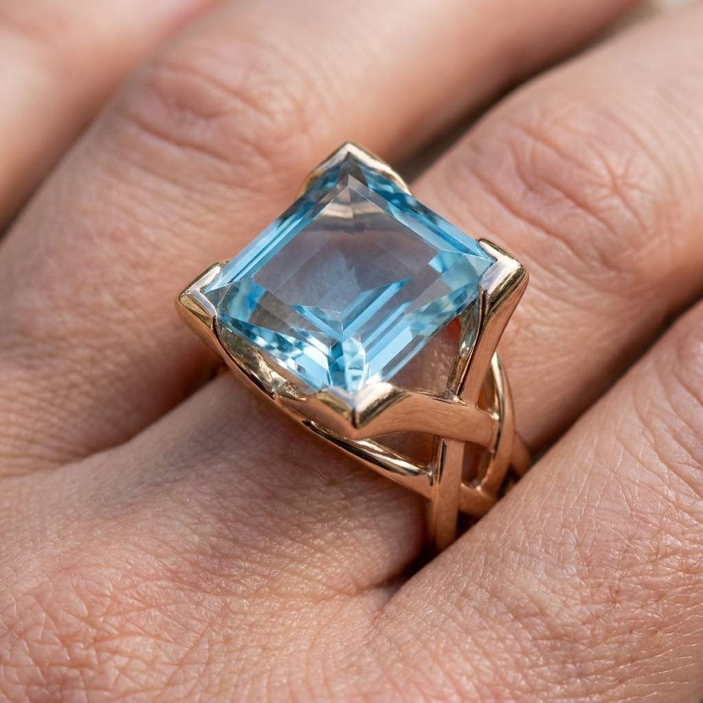 Rose Gold Ring with Blue Zirconia