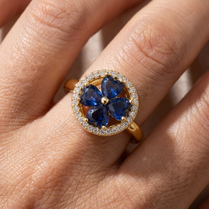 Gold Sapphire Floral Ring
