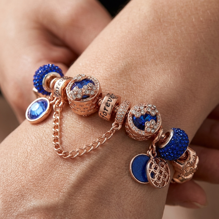 Rose Silver Bracelet with Blue Crystal