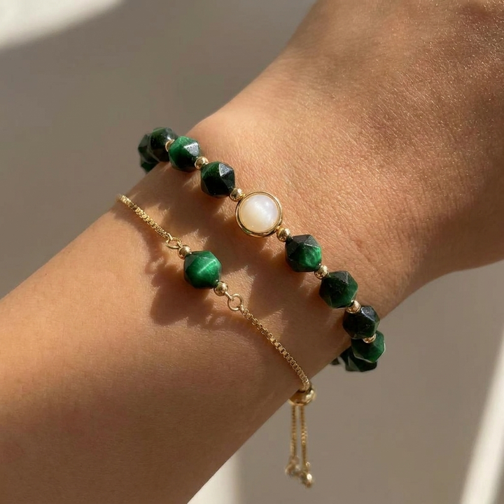Set of elegant green and Gold bracelets