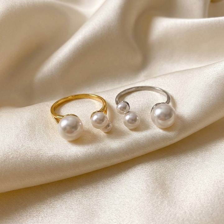 Elegant three-pearl ring