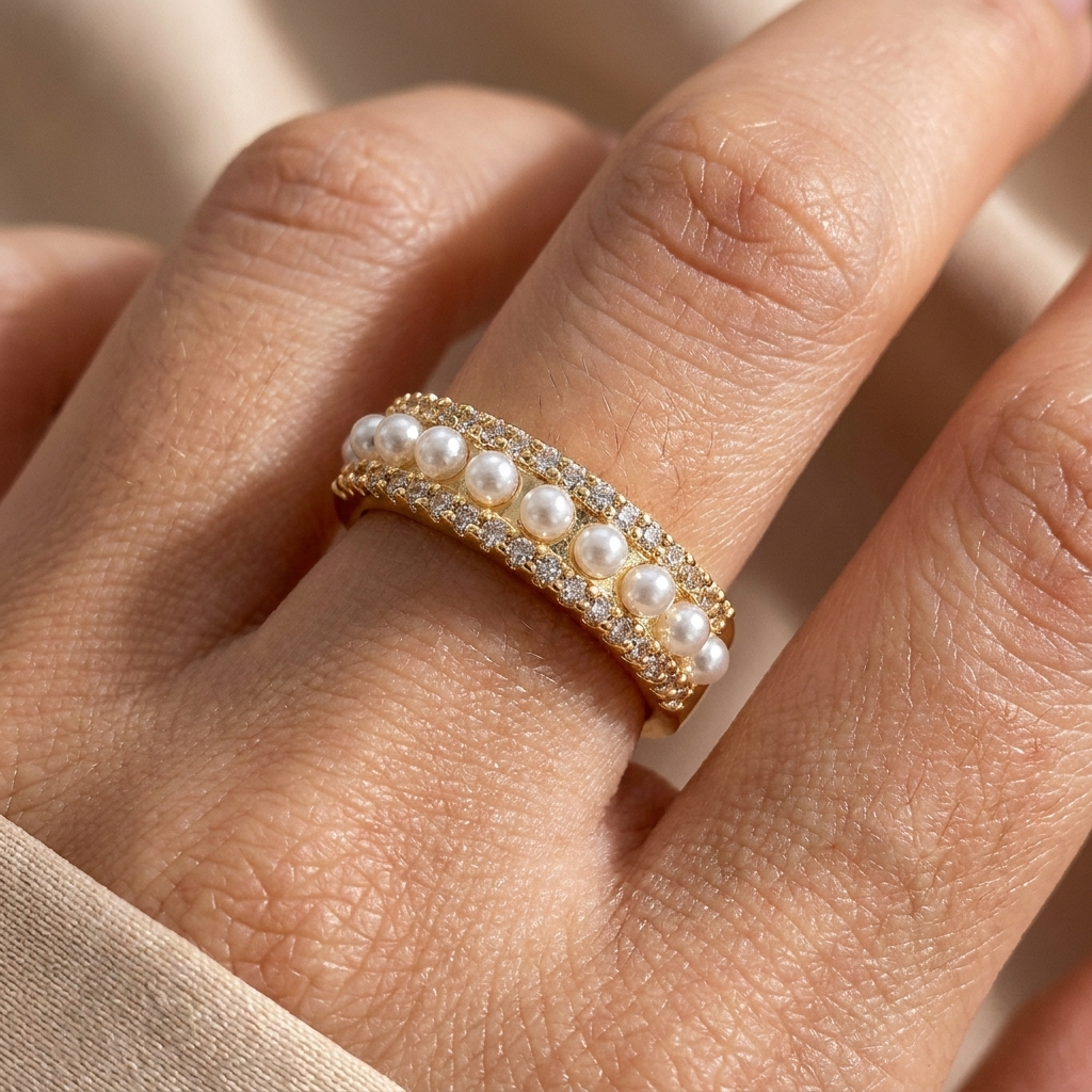 Exclusive luxury gold ring with pearl