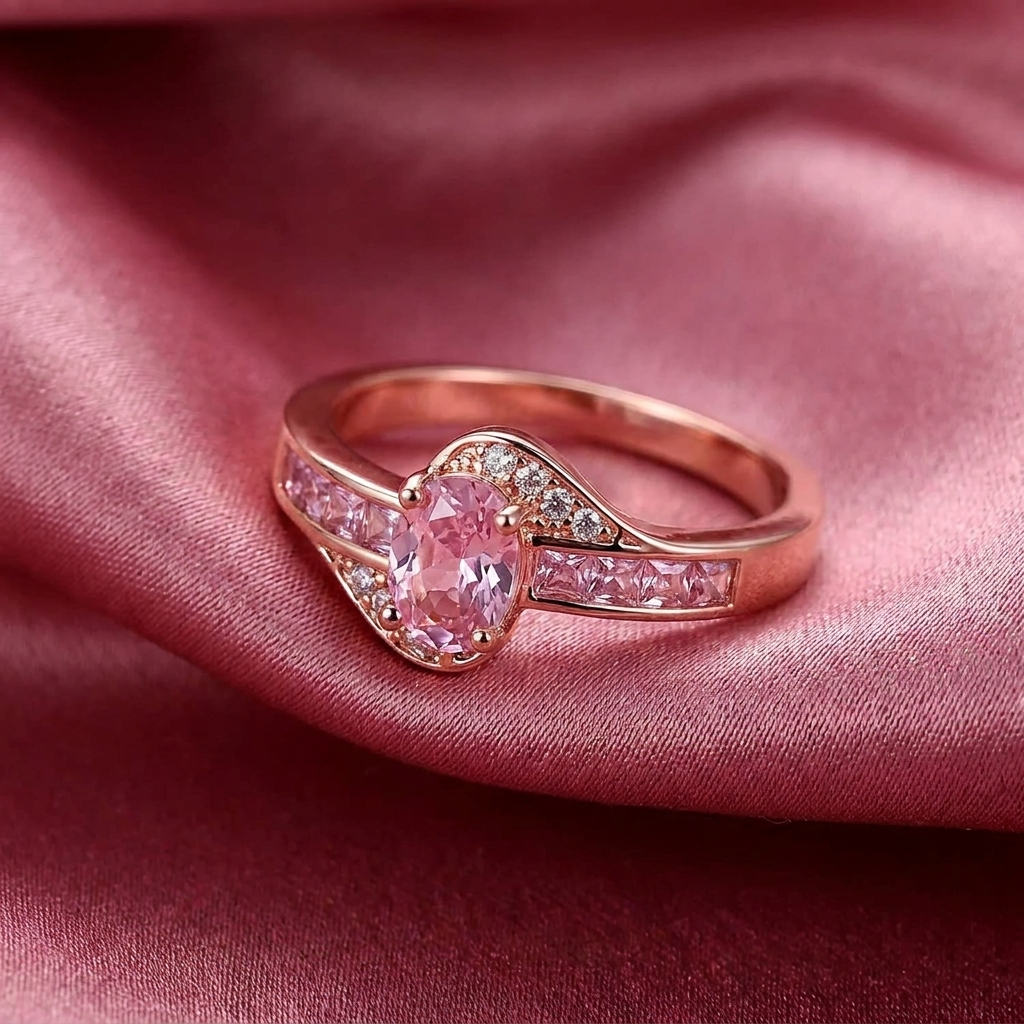 Exclusive gold ring with pink crystal