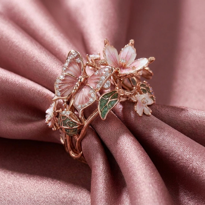 Luminous butterfly ring inspired by nature with zircon