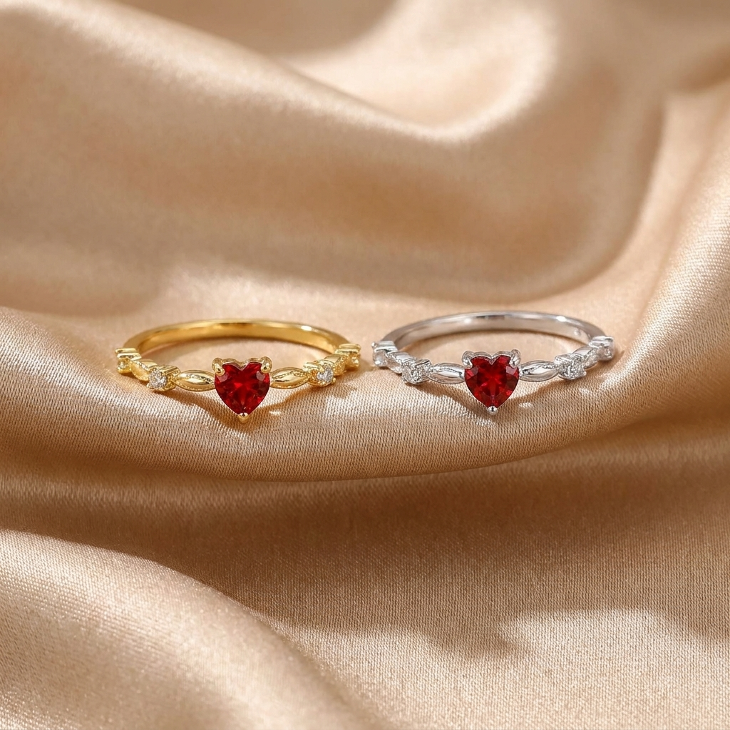 Gold ring with a heart-shaped ruby