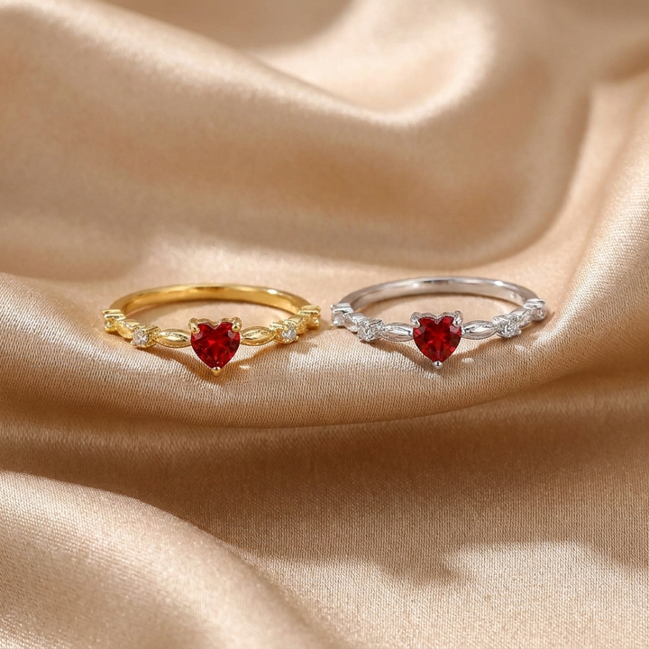 Gold ring with a heart-shaped ruby