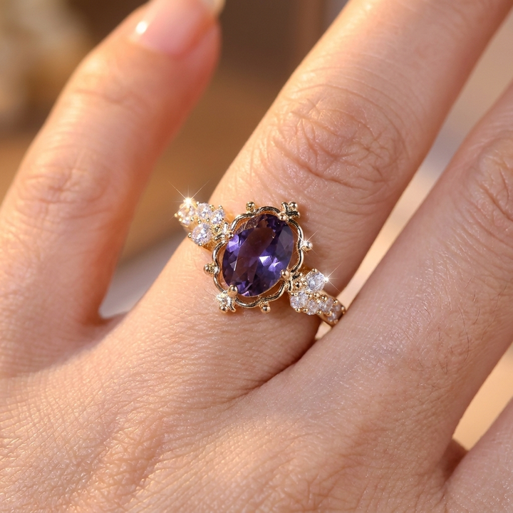 Gold ring with princess-cut amethyst