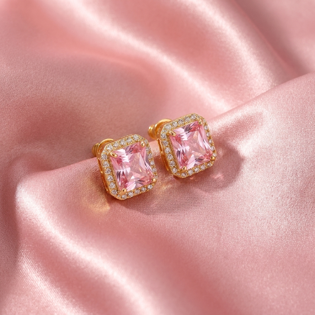 Pink Sapphire Pave Studs
