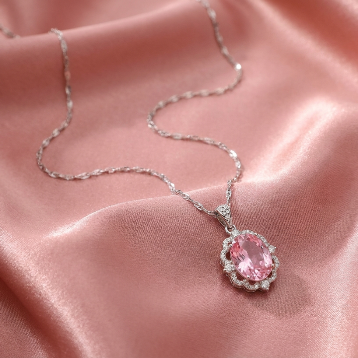 Rose Oval Crown Halo Necklace