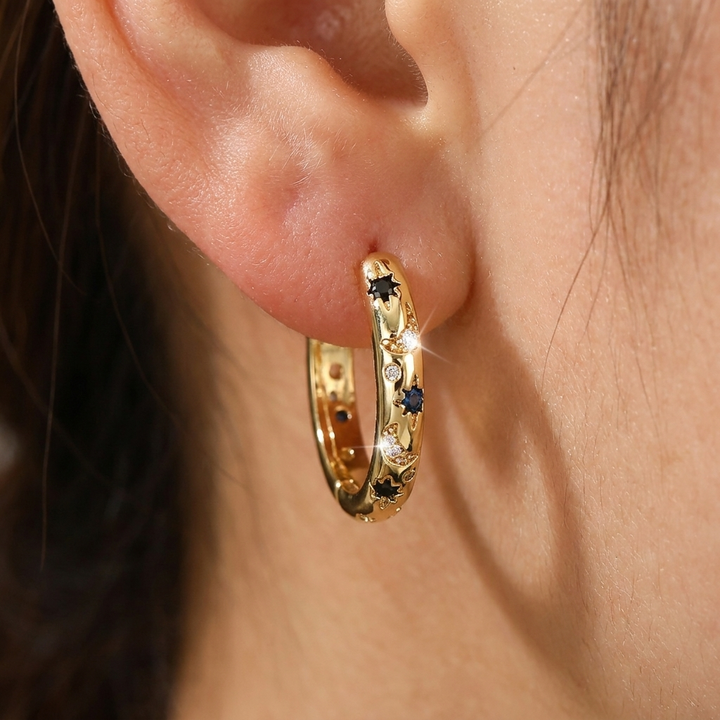 Vintage Blue Zirconia Gold Earrings