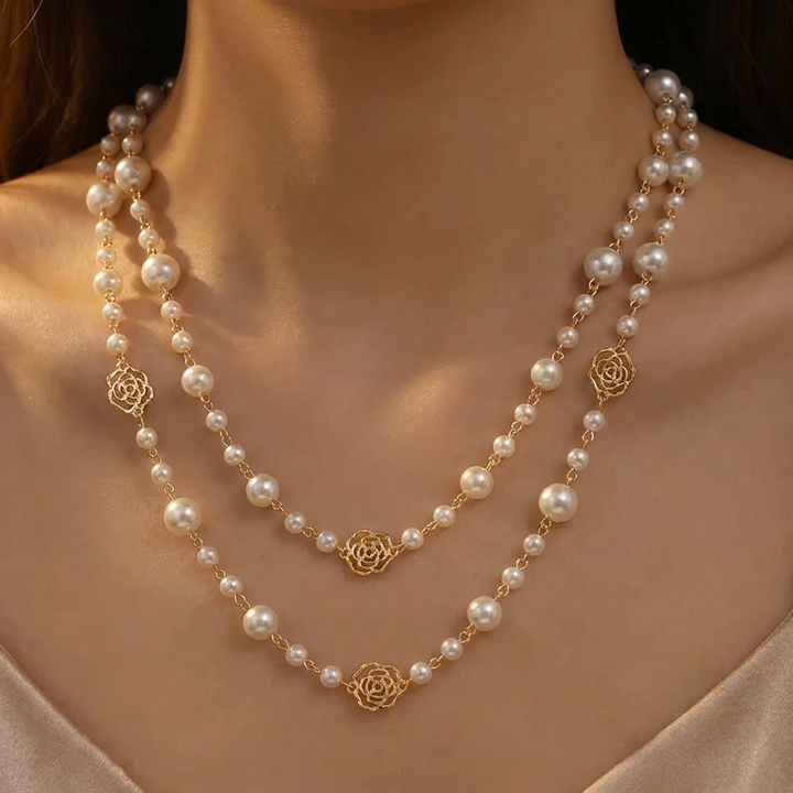 Elegant Gold Pearl Necklace