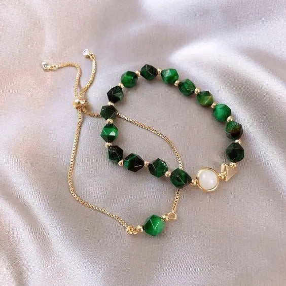 Set of elegant green and Gold bracelets