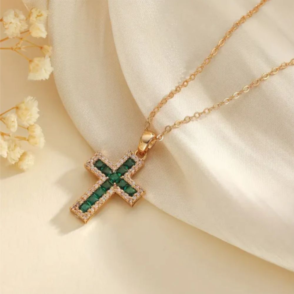 Emerald Cross Pendant Necklace